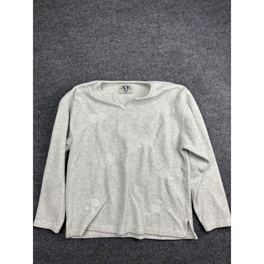 Arctic Image Sweater Womens Small Gray Textured Pullover‎ Embroidered Pinecone